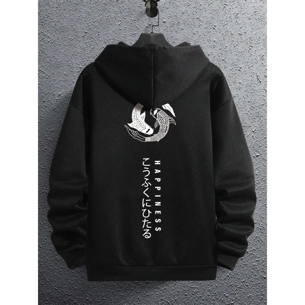 Японский мультяшный принт Мужская толстовка с капюшоном O-образным вырезом Свободная толстовка Модная флисовая базовая повседневная толстовка с капюшоном Новинка Одежда