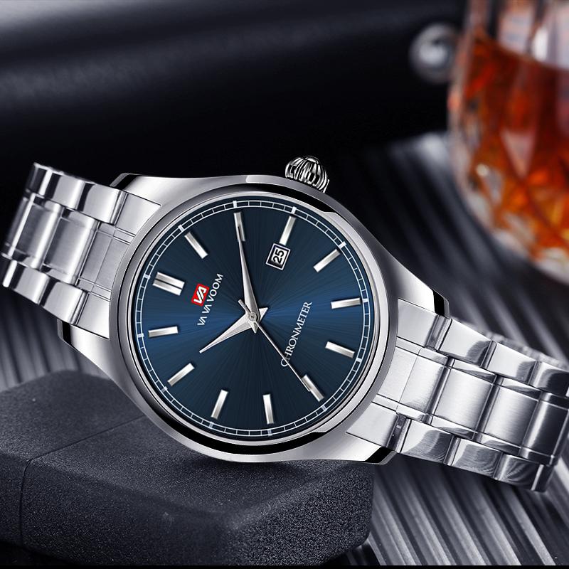 Business Men's Watch Fashion Trend Blue Stainless Steel Waterproof Date Display Quartz Movement Boutique Men Casual Watch Reloj