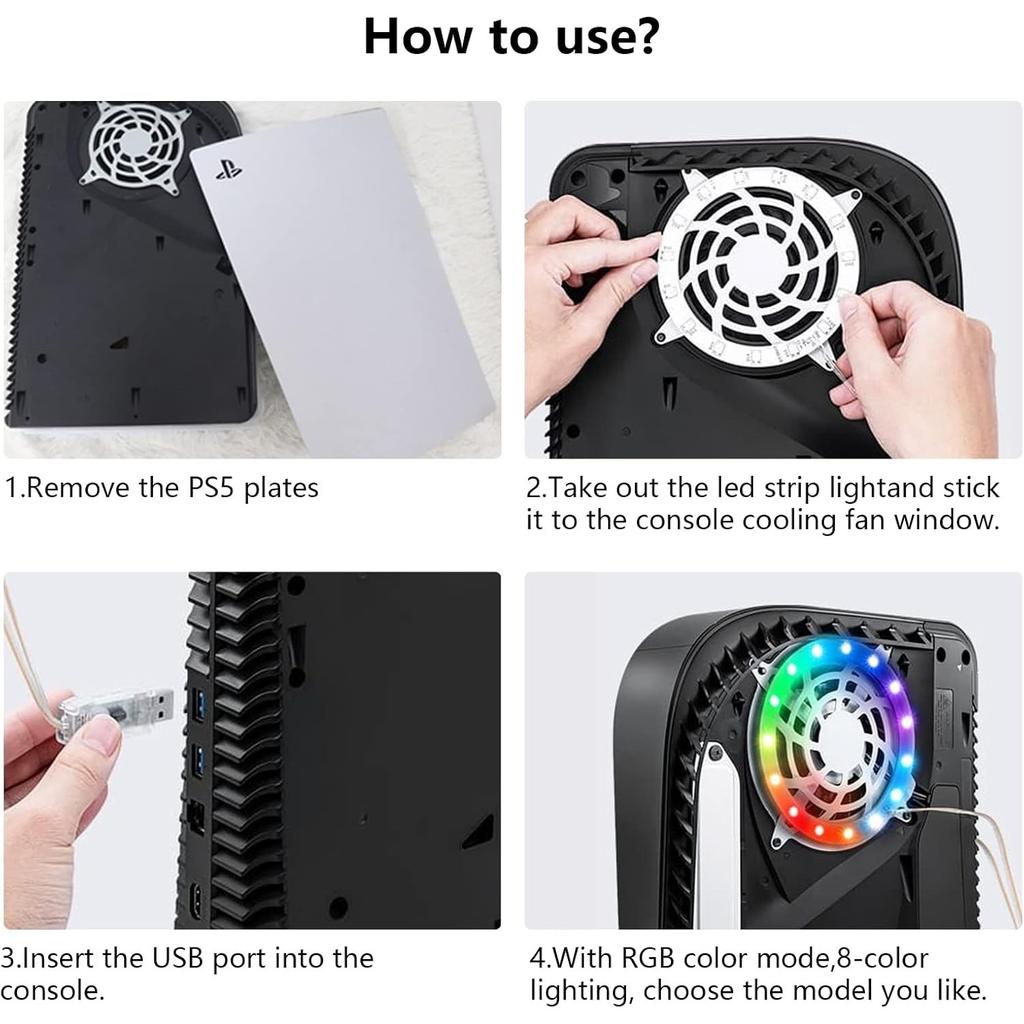 Светодиодная панель RGB, 8 цветов, 400 эффектов, синхронизация цветов под музыку, аксессуары для самостоятельного украшения, кольцевые световые полосы для PS5, приложение/ИК-пульт дистанционного управления