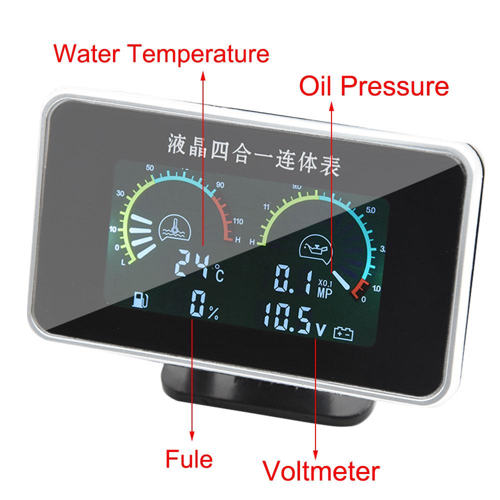 Instrument Panel 4in1 Universal LCD Car Digital ALARM Gauge Voltmeter Oil Pressure Fuel Water Temp 12V for Voltimetro Coche