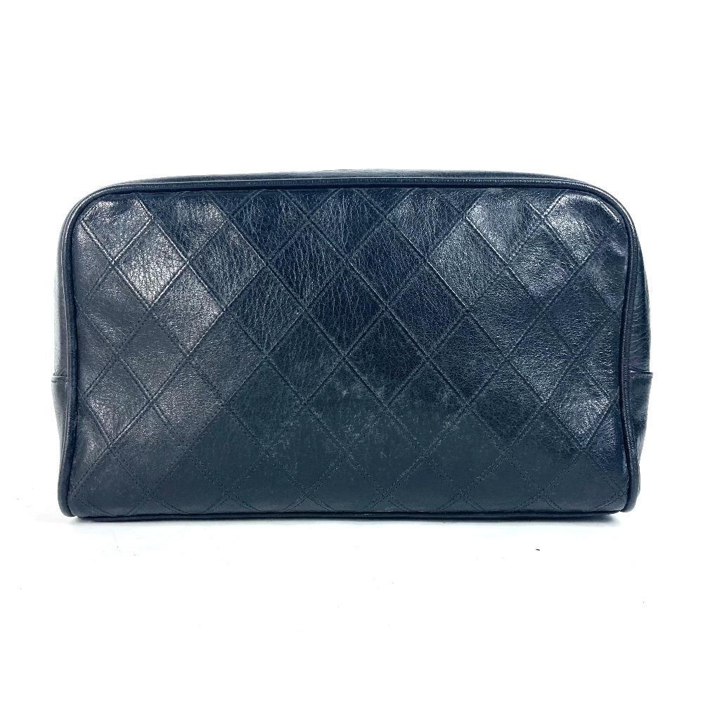CHANEL vintage Bicolole Clutch Bag Makeup Pouch Cosmetics Pouch Leather Black