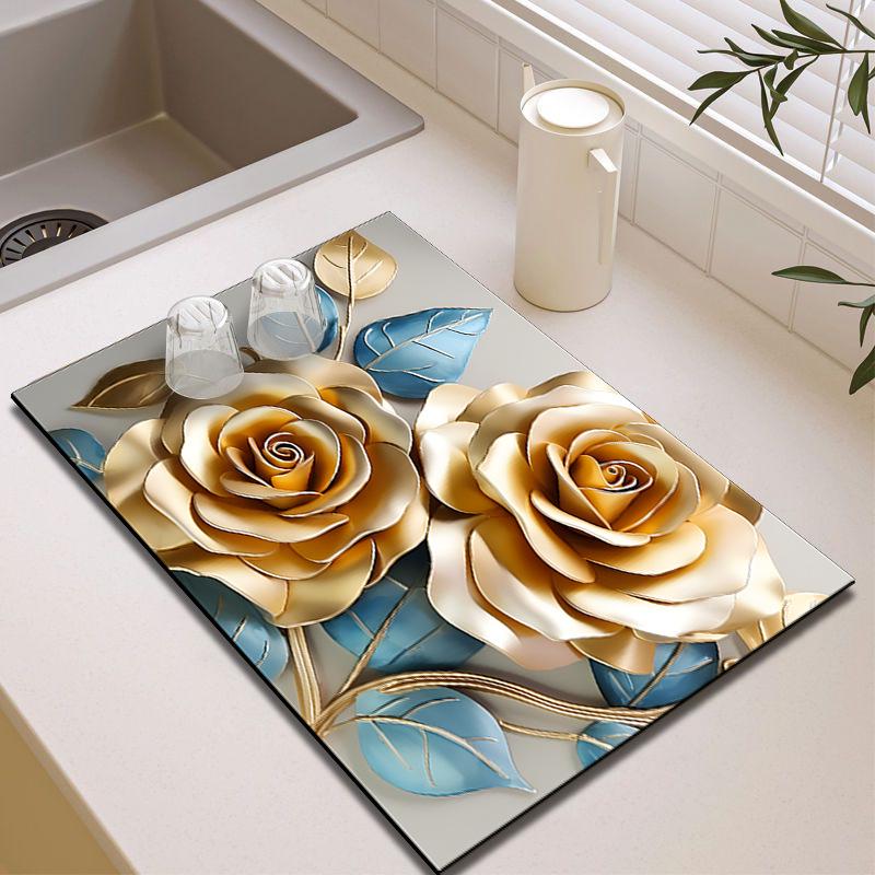 3D Floral Diatom Mud Drain Pad - Теплоизолирующий Быстросохнущий Нескользящий Коврик Для Кухни