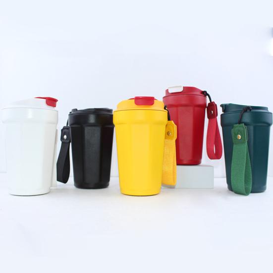 Кофейная чашка из нержавеющей стали с вакуумной изоляцией, гладкий край с веревкой для переноски, изоляционная кружка для офисного стола