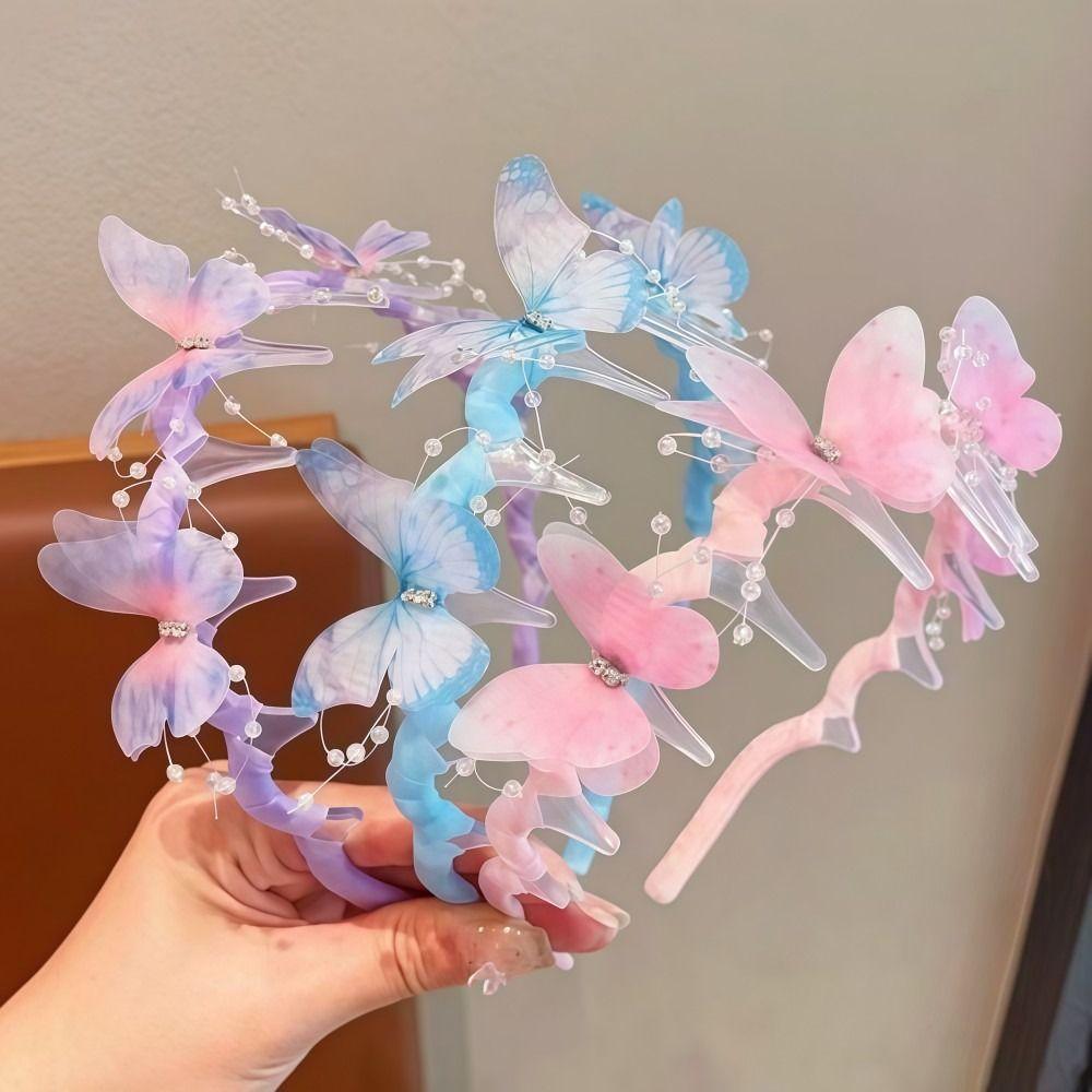 Cute Children Streamer Hair Hoop Shiny Fairy Pearl Hairband Gifts Princess Headband for Kids Girls