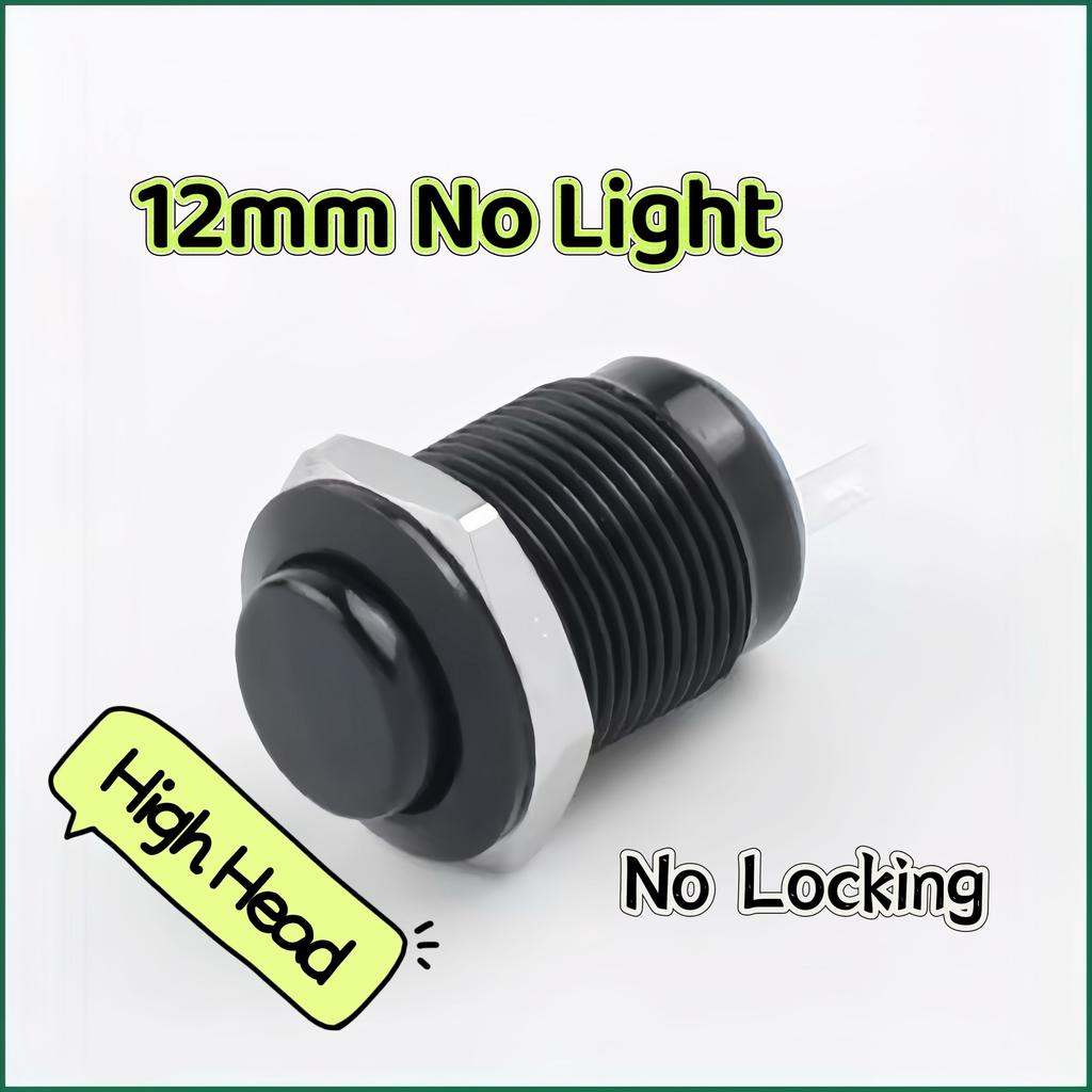 Black Metal Button Switch,12mm 2Pin,250V 3A No Light No Locking Momentary Auto Reset When Press IP65