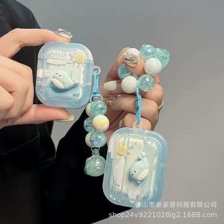 ins wind cartoon blue dolphin suitable for Apple second generation protective case AirPods1 earphone case Pro1 protective case