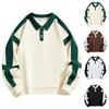 Men's Sweatshirt Lapel Drop Shoulder Sweatshirt Fashion Trend Color Block Collar Tube Neck Pullover