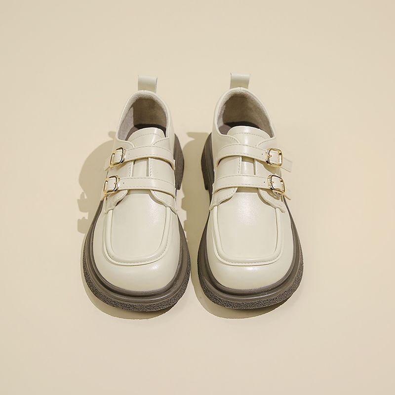 Лоферы женские черные французские туфли на платформе одинарные британские универсальные маленькие кожаные туфли с одной педалью