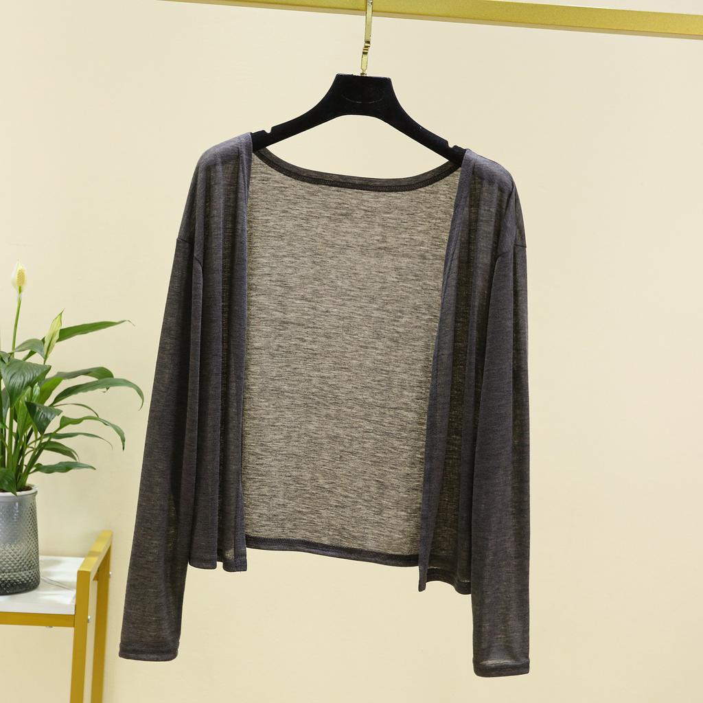 Модные однотонные кардиганы, женские летние блузки, повседневные блузки с длинными рукавами, женские тонкие топы-туники