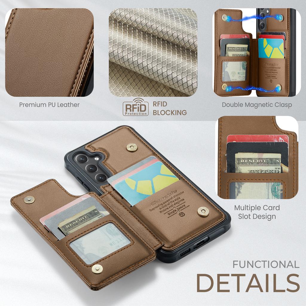 For Samsung Galaxy S25+ Case with RFID Blocking 5 Card Slots CASEME C22 Leather Back Cover