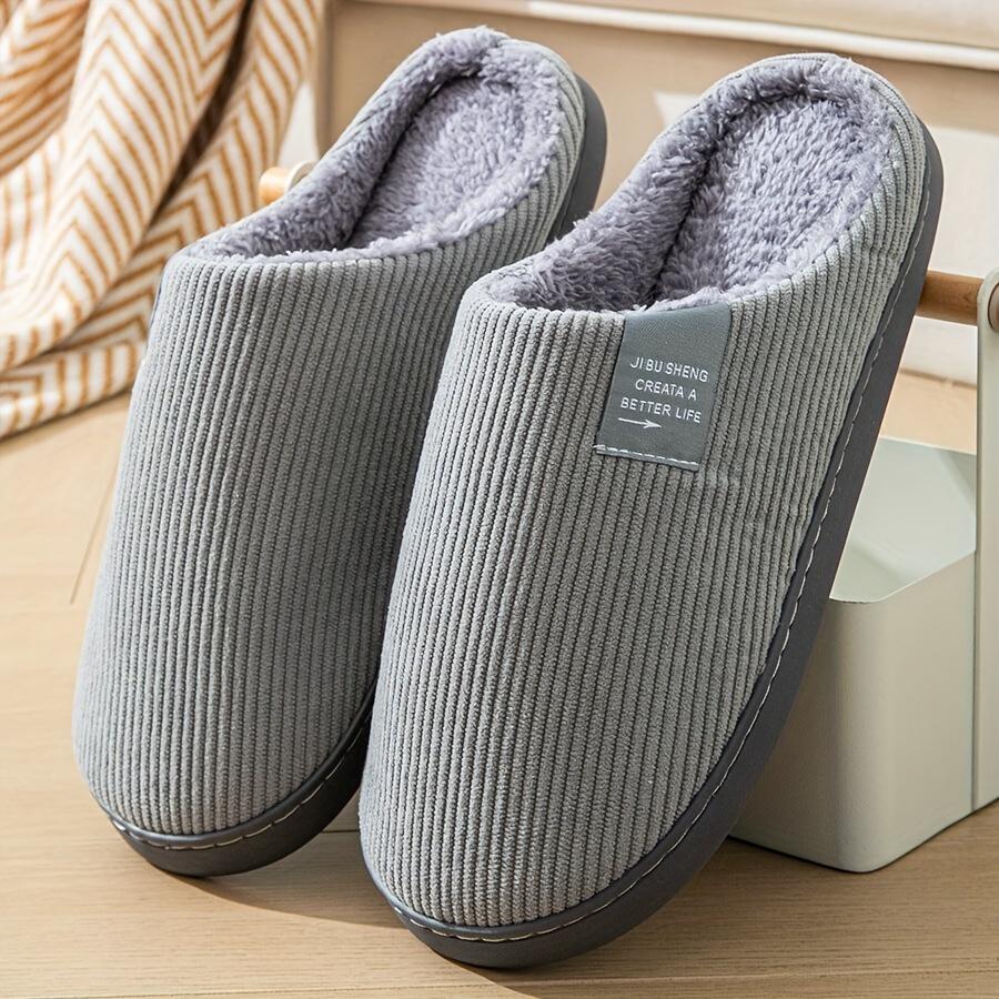 Solid Color Slippers, Casual Slip On Plush Lined Shoes, Comfortable Indoor Home Slippers
