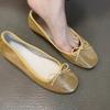 2026 niche new soft leather bow ballet shoes women's shallow mouth gentle flat casual shoes