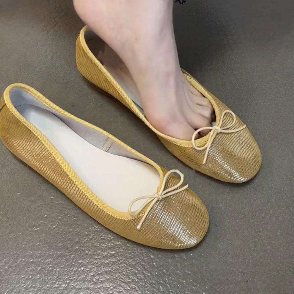 2026 niche new soft leather bow ballet shoes women's shallow mouth gentle flat casual shoes