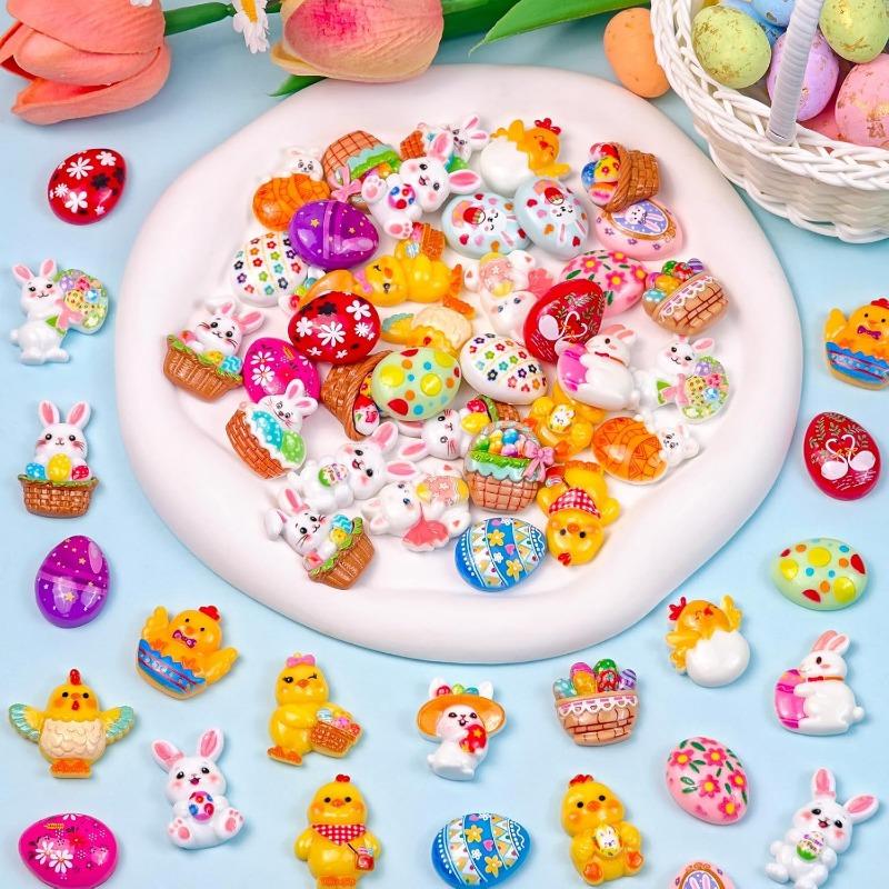 60 шт. Easter Resin Charms для поделок Маленькое Яйцо Кролик Цыпленок Плоские Шармы для DIY Поделок Изготовления Украшений для Чехлов Телефонов Принадлежности для Скрапбукинга