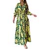 Women's Long Sleeve V Neck Bohemian Long Print Plus Size Dress