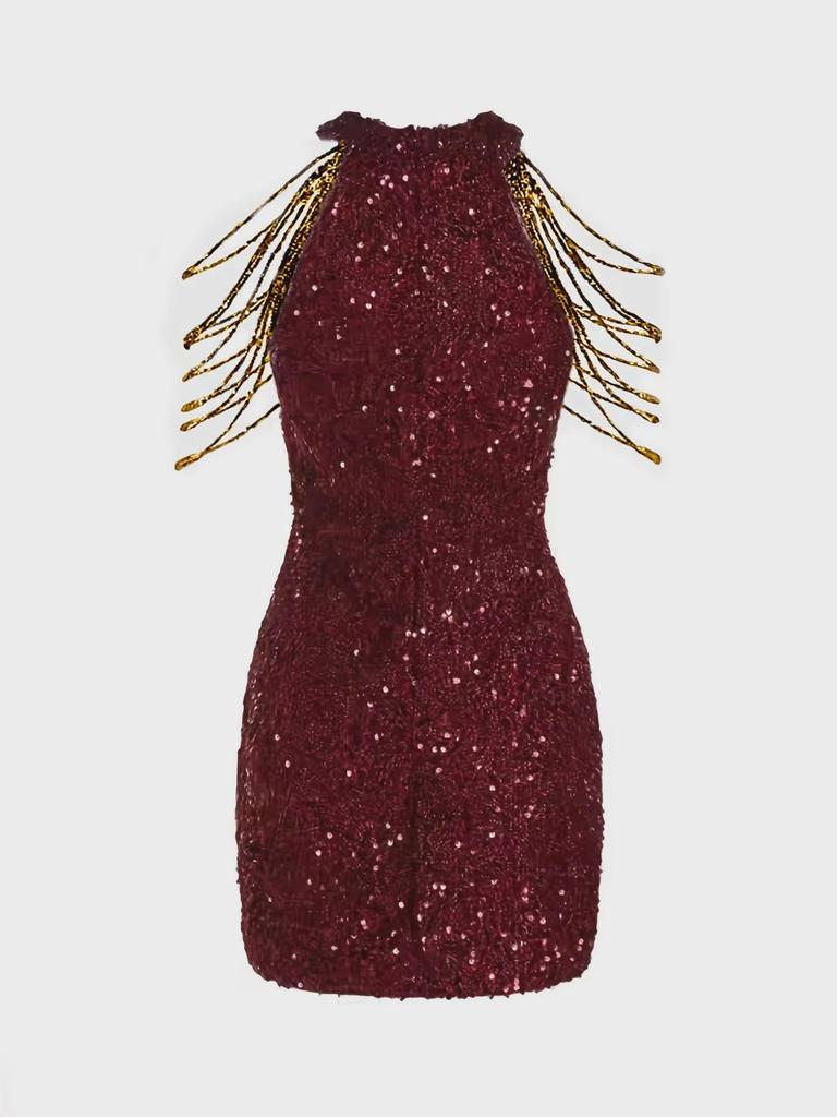 2024 Весна/Лето Вечернее Платье с Вырезом-Халтер, Кристаллами, Кисточками, Блестками