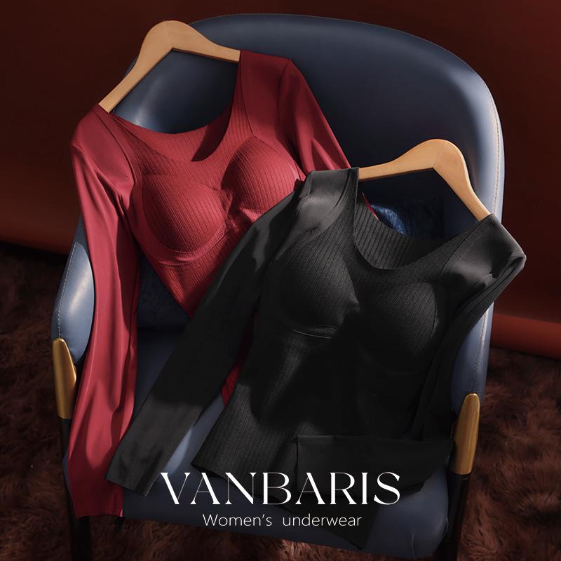 VANBARIS Women's Plus Size Warm Fleece Base Layer Top with Chest Pads