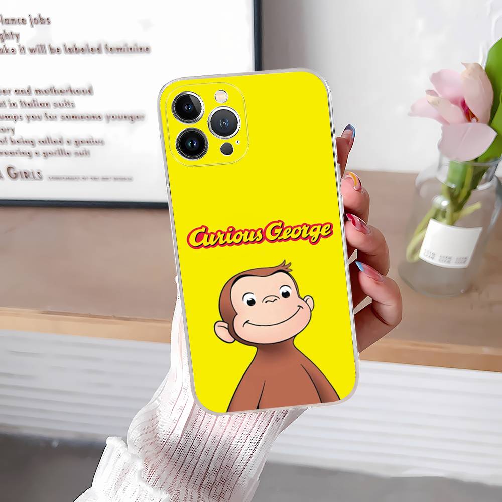 Cute C-Curious G-George Monkey for iPhone 17 16 15 14 13 12 11 Pro Max Plus Transparent Soft TPU Phone Cover