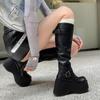 Fashion Brand Women Shoes 2024 New Wedge Platform Women's Knee-high Boots Simple Black High Boots Fashionable Versatile Punk Goth Shoes