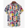 Mens Shirt Short Sleeve Geometric Print Button Down Shirt Summer Beach Shirt Camping Shirt Short Sleeve Mens Formal Shirt