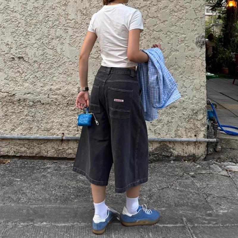 Y2k винтажные мешковатые уличные джинсы женские Harajuku большие классные шорты для девочек новые летние высокие уличные повседневные модные джинсовые брюки