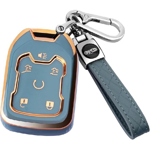 For GMC Key Fob Cover With Keychain, Key Case Shell TPU Full Protection Compatible With GMC Chevy Silverado Suburban Tahoe Acadia Terrain Yukon