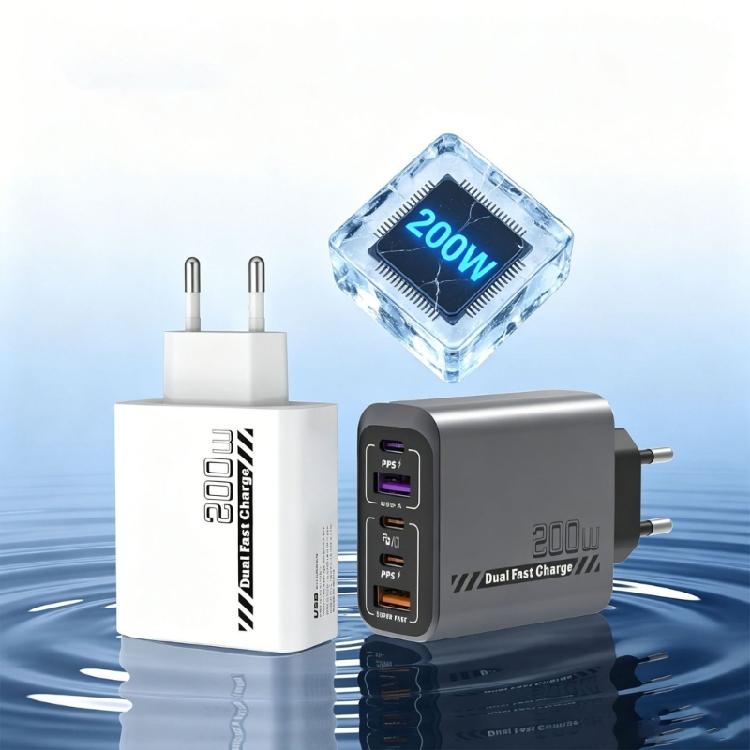 Настенное зарядное устройство 200 Вт с 3 портами Type-C и 2 портами USB-A для телефонов, планшетов, ноутбуков. Для дома, офиса, рабочего места и путешествий.