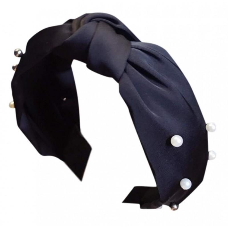 Opaska Turban Z Materiału Czarna Perełki Do Włosów Dla Kobiet Modna Gruba