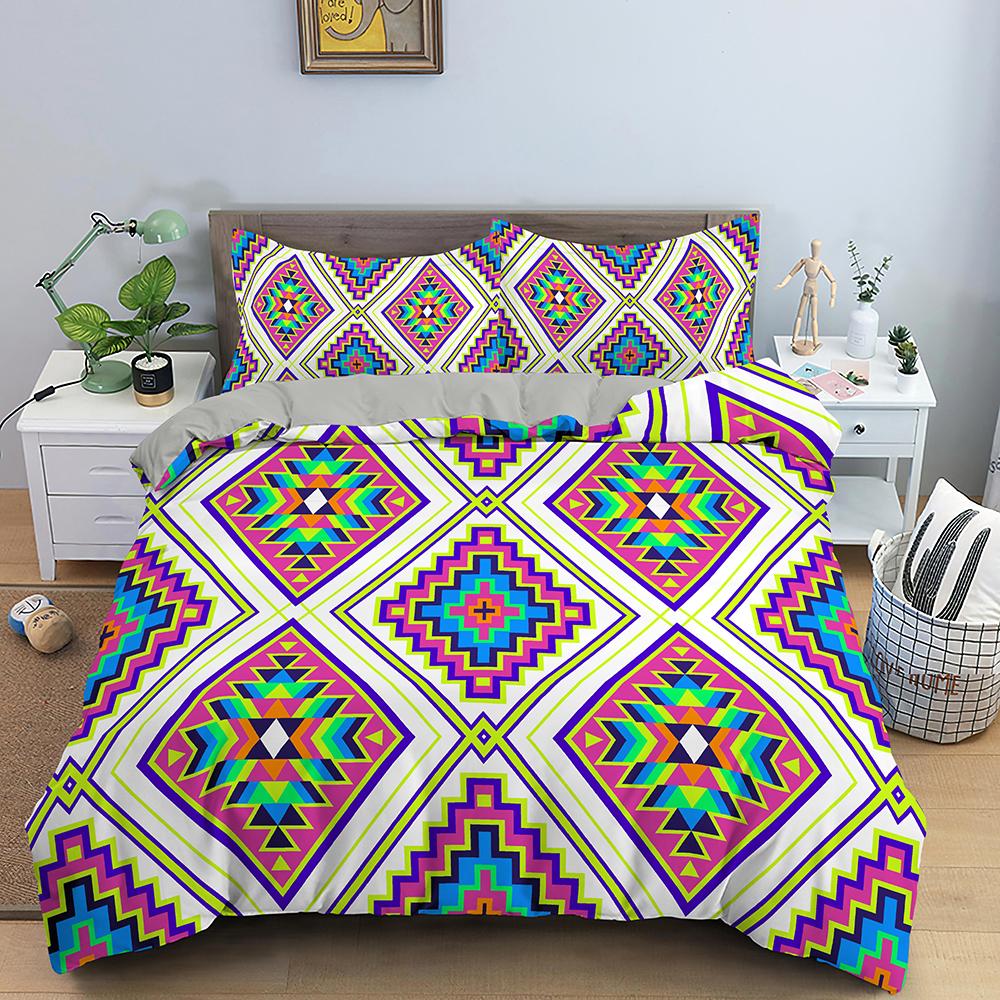 Геометрический комплект пододеяльника Красочный 3D дизайн Полиэстеровый чехол для одеяла Постельный комплект Королевский размер Квин Полуторный Двуспальный размер Для детей Подростков Мальчиков