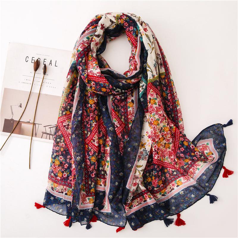 New Fashion Summer Women Scarf Bohemia Flower Beach Hijab Shawls and Wraps Female Foulard Echarpe Designer Pashmina Bandana