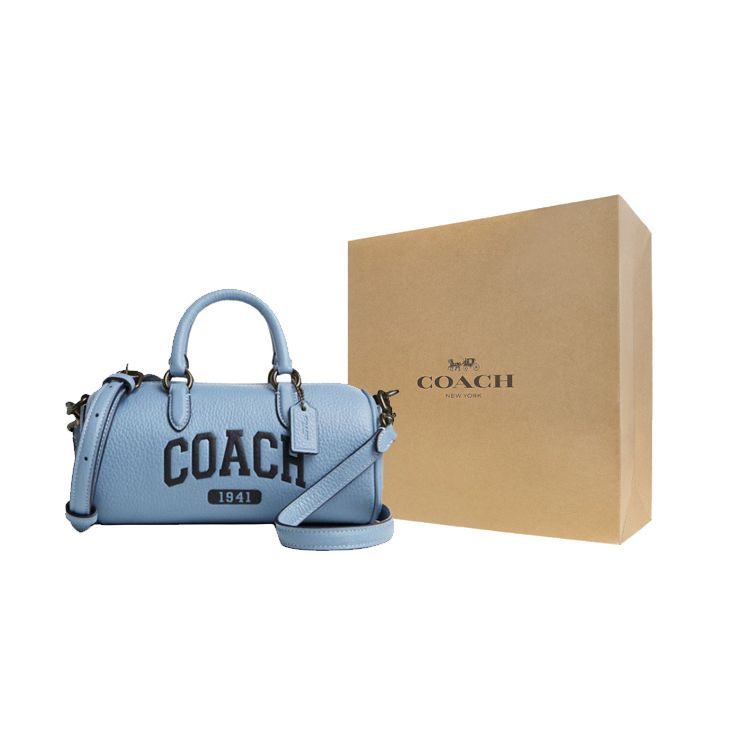 Coach Роуэн 25 Принт с логотипом Застежка-молния Кожаная сумка-бостон Сумка через плечо Ручная сумка Наплечная сумка Маленькие женские сумки Синий CR206-QBCFL