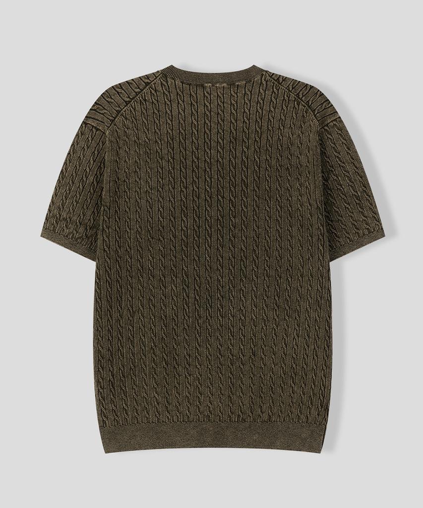 BLACK MOMENT Summer Cable Knit Henley Neck Short Sleeve Tee [Light Gray]