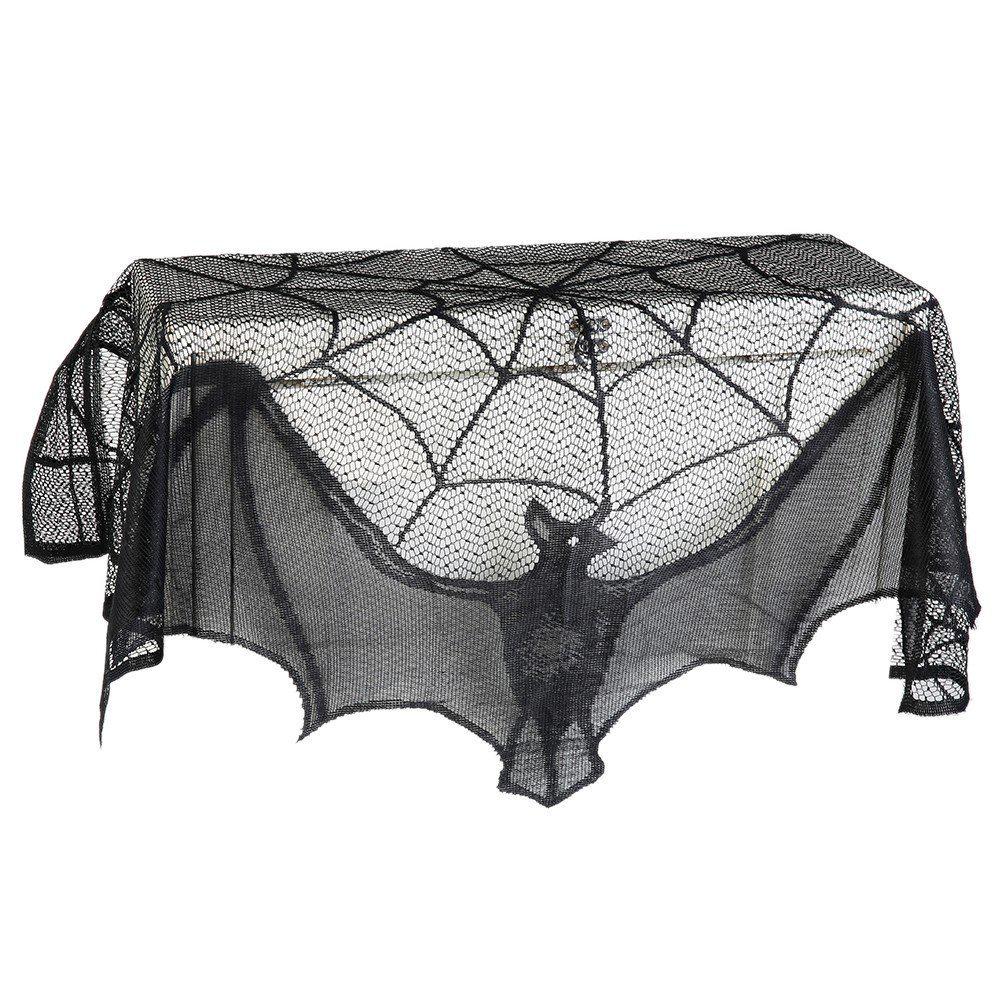Halloween Curtains 95*57cm Black Lace Spider Web Bat Curtains Halloween Door Curtain Decoration