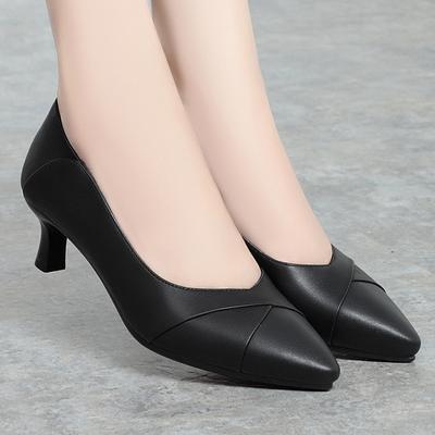 Женские мягкие кожаные туфли с мягкой подошвой, удобные, универсальные, для работы, на высоком каблуке