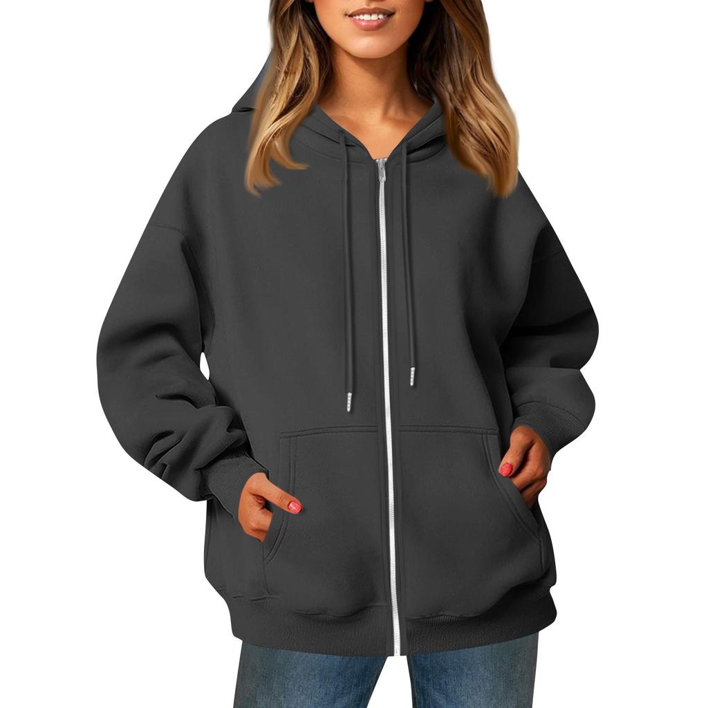 Женская повседневная модная однотонная куртка с длинными рукавами, карманом, молнией, капюшоном, затягивающимся шнурком