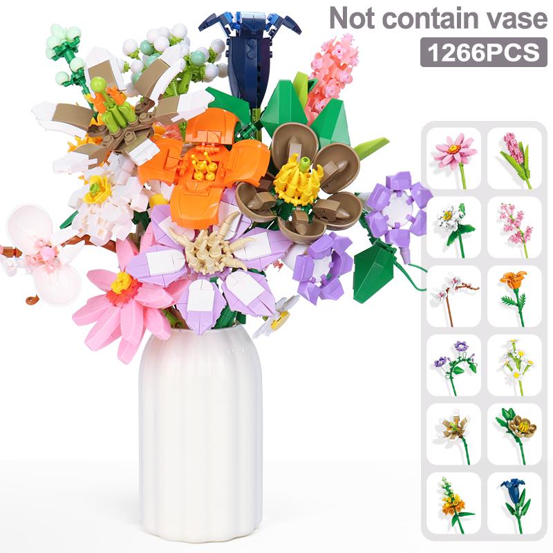 Вечный цветок Романтические розы Букет полевых цветов Кирпичные блоки Искусственный цветок Конструктор Блок Игрушки Детский подарок Строительный блок