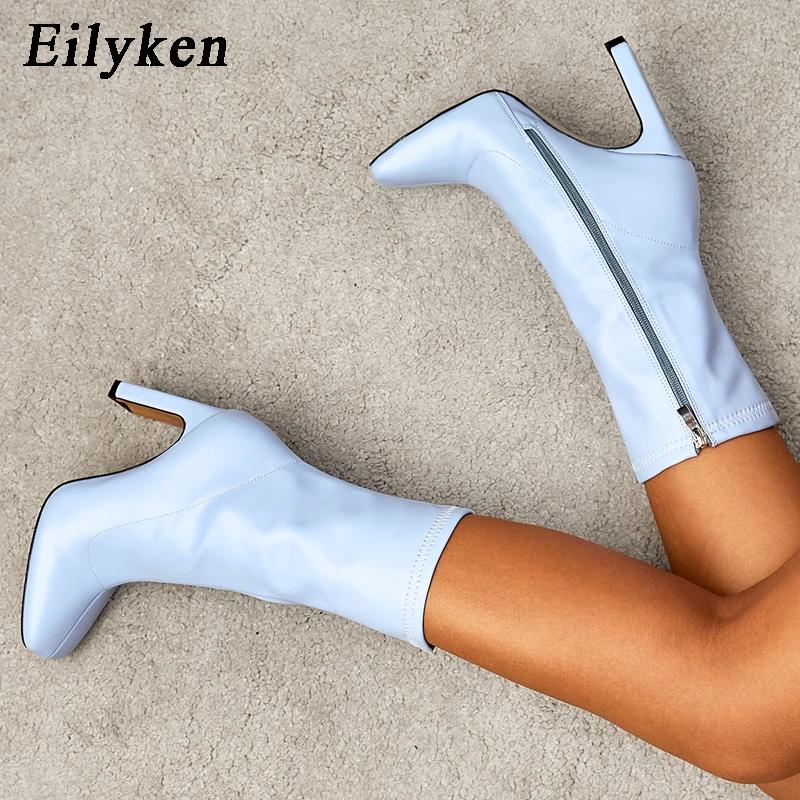 Модные женские ботильоны Eilyken размера 35-42 с квадратным носком, модные туфли на высоком каблуке, осенне-зимняя обувь, на молнии, для офисной леди, синие ботильоны для женщин