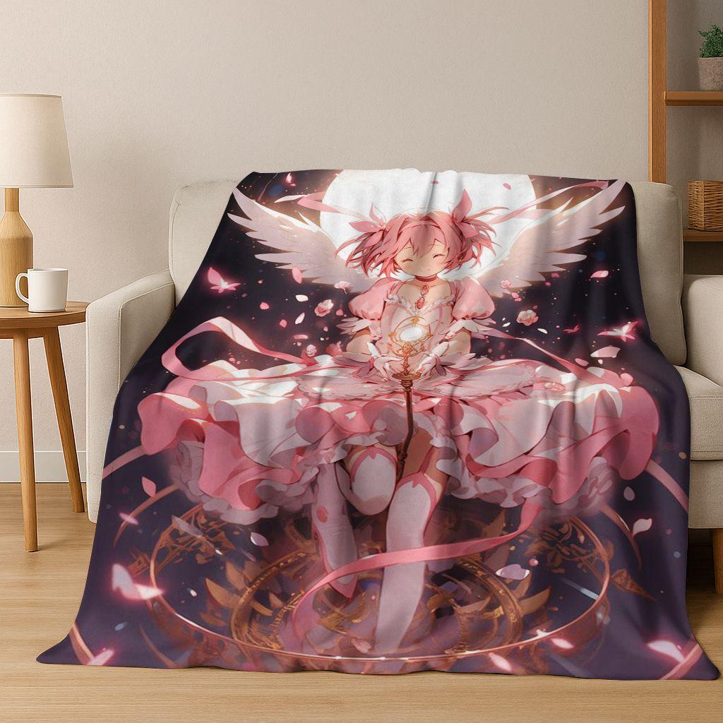 Мультяшное одеяло из фланели Puella Magi Madoka Magica, Уютное мягкое покрывало для дома, спальни, кровати, дивана, для детей