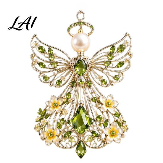 Handmade Angel Ornament Silver Birthstone Pendant DIY Metal Hanging with Faux Crystal and Pearl Handcrafted Wire Art for Christmas Tree Window Decor,