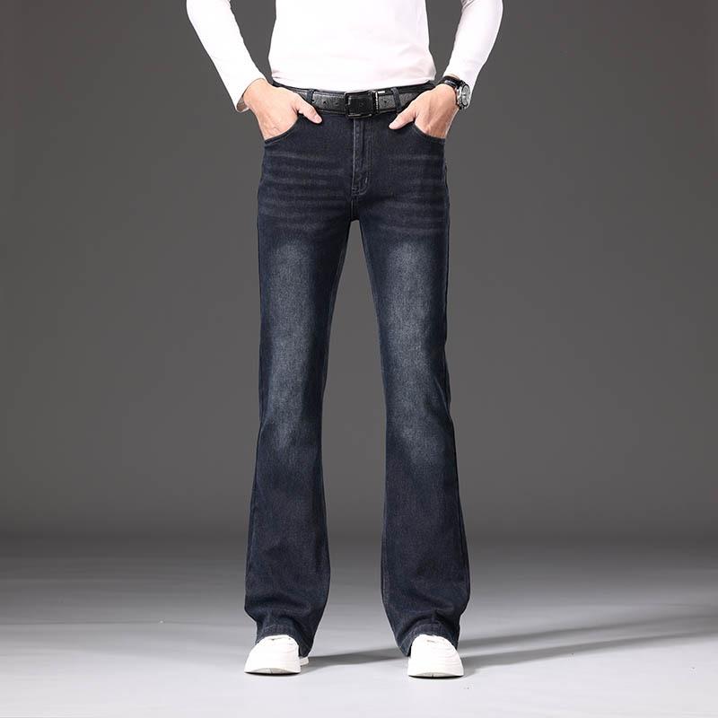 Мужские расклешенные джинсы с высокой посадкой, свободные, тянущиеся, утепленные, расклешенные джинсовые брюки с широкими штанинами