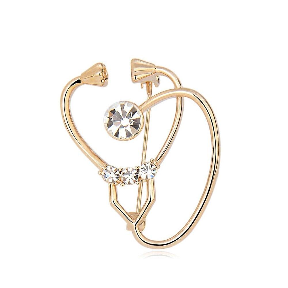 Blucome New Design Golden Stethoscope Brooch for Women Collar Scarf Party Corsage Brooch Accessories Gift