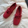 Новые туфли Мэри Джейн красного цвета с квадратным носком в китайском стиле для женщин 2025 года, новые туфли Doudou с неглубокой горловиной и одной педалью на плоской подошве