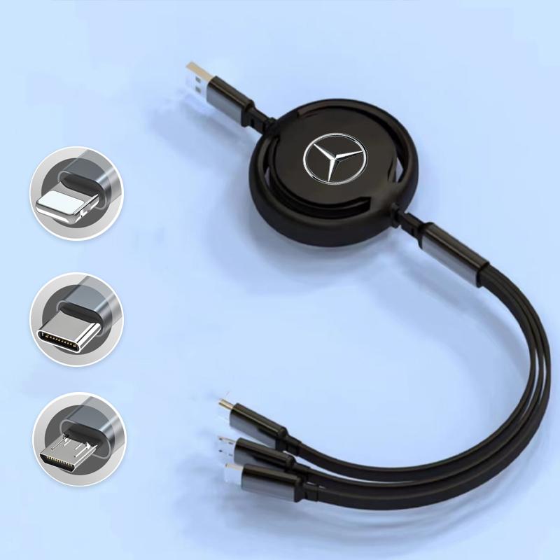 VFO1 3 In 1 Charging Data Cable USB Type-C Car Charger Head Auto Interiors For Mercedes Benz AMG A/B/C/E/S Class GLE C200L W220 W211