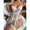 Забавное нижнее белье, сексуальное женское сетчатое прозрачное кружевное платье с узором Love, комплект спального платья на бретельках