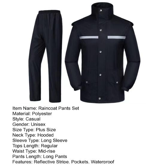 2Pcs/Set Raincoat Pants Set Men Women Hooded Long Sleeve Rain Jacket Elastic Waist