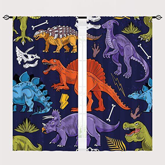 Dinosaur curtains Jurassic animal theme curtains Cartoon wildlife Dinosaur print pattern Room decoration curtain