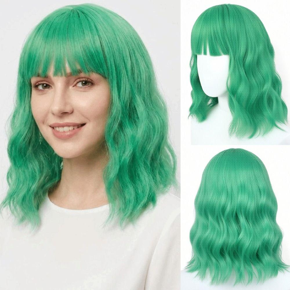 Synthetic Colorful Water Wavy Wigs Fluffy Halloween Cosplay Wig Short Bangs Curly Wig  Carnival