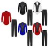 Mens Latin Dance Outfit V Neck Long Sleeve Rhinestone Bodysuit Satiny High Waist Straight Long Pants