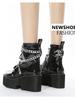 8cm Heels Thick Bottom Slope Heel Short Boots Muffin Metal Chain Front Lace Up Boots Large Women's Boots Lhx