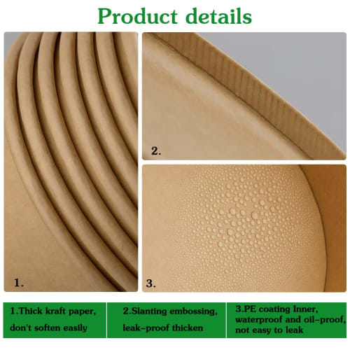 Huaiid 50-Pack 25oz Kraft Paper Bowls with Lids, Paper Salad Bowls, Disposable Food Containers for Parties, Salads, Soup, and Ice Cream